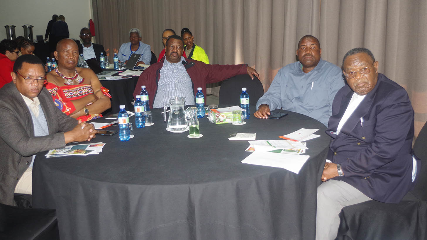 Senator Chief Ngangabani Dlamini, Deputy Senate President Ndumiso Mdluli, Senate Chief Kekela, and Senator Isaac Magagula following the proceedings at the workshop.